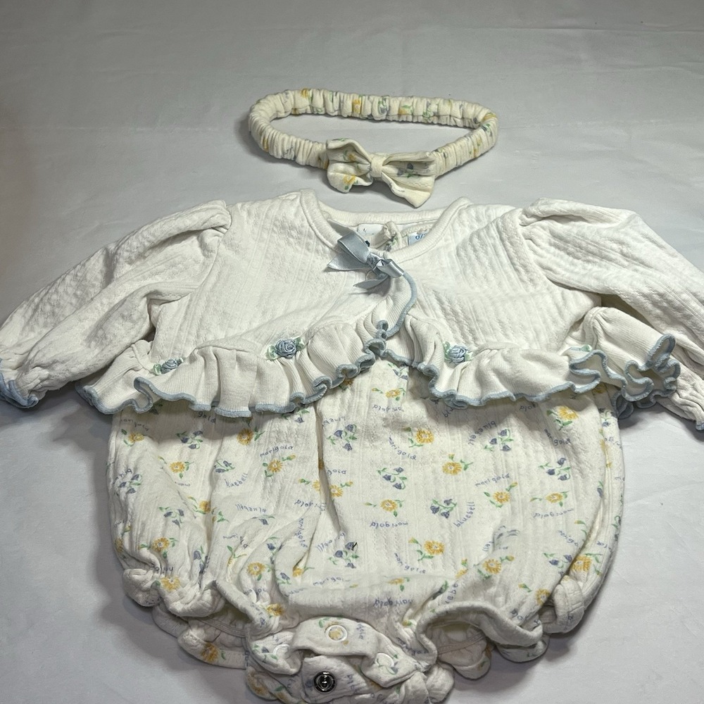 SHABBY CHIC First Moments Texture Knit Floral Ruffle Set Headband 0-3mos Vintage